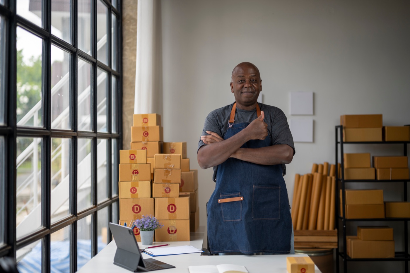 Confident business owner running his operation